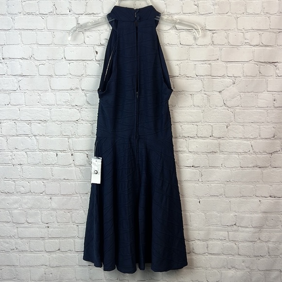B Darlin Navy Textured Halter Fit & Flare Dress Juniors Size 3/4 Homecoming Prom - Picture 7 of 7